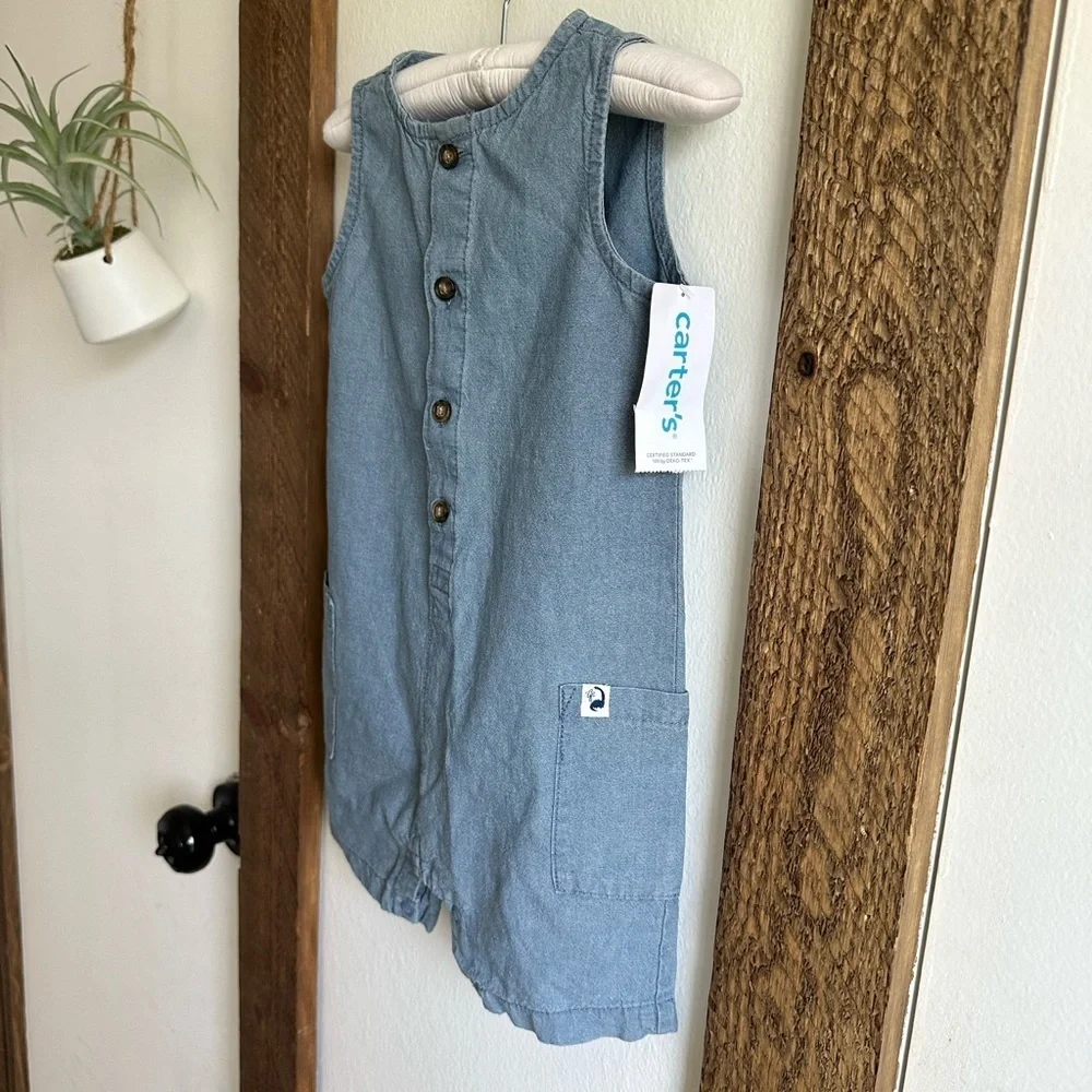 New Carter’s Denim Sleeveless Jumpsuit 18m Baby Boy New with tags